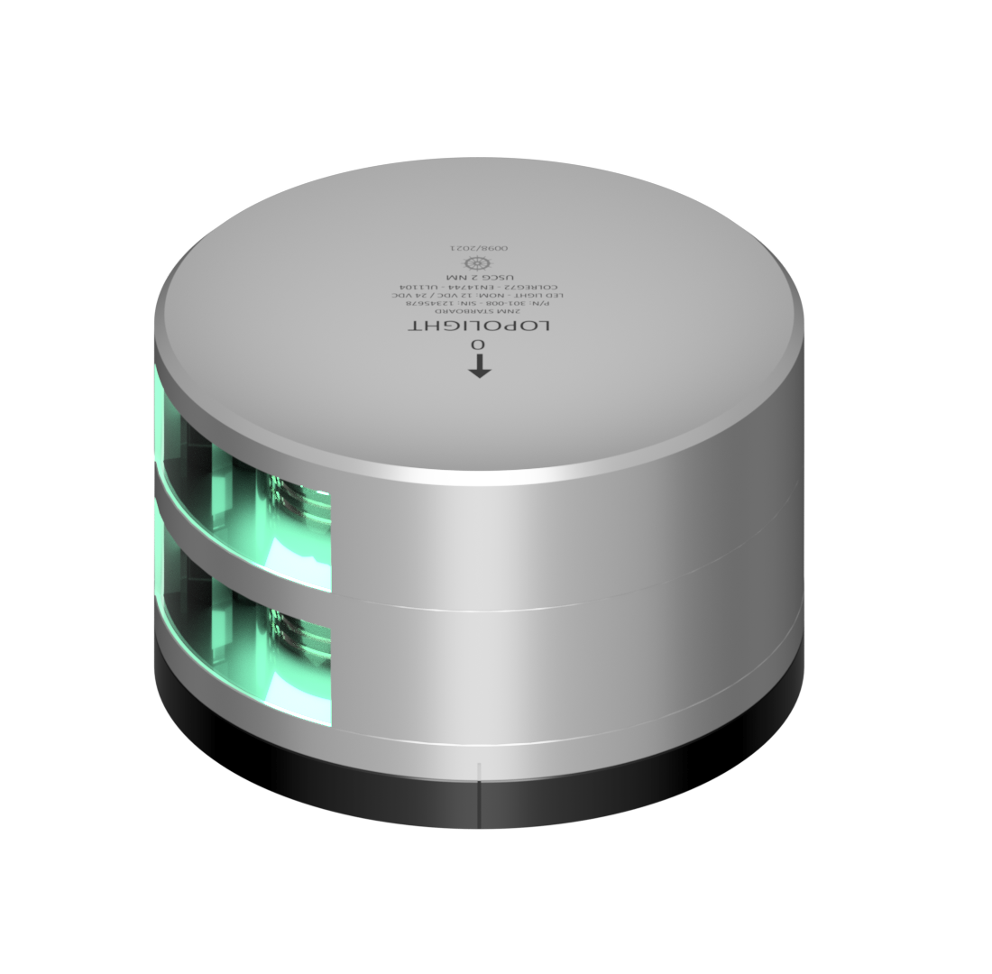 2nm 112,5° Green, dbl Starboard, silver  w/FB base